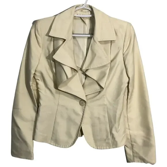 Max Mara Women's Ruffle Lapel One Button Split Cuff Blazer Jacket Size 2 Cream
